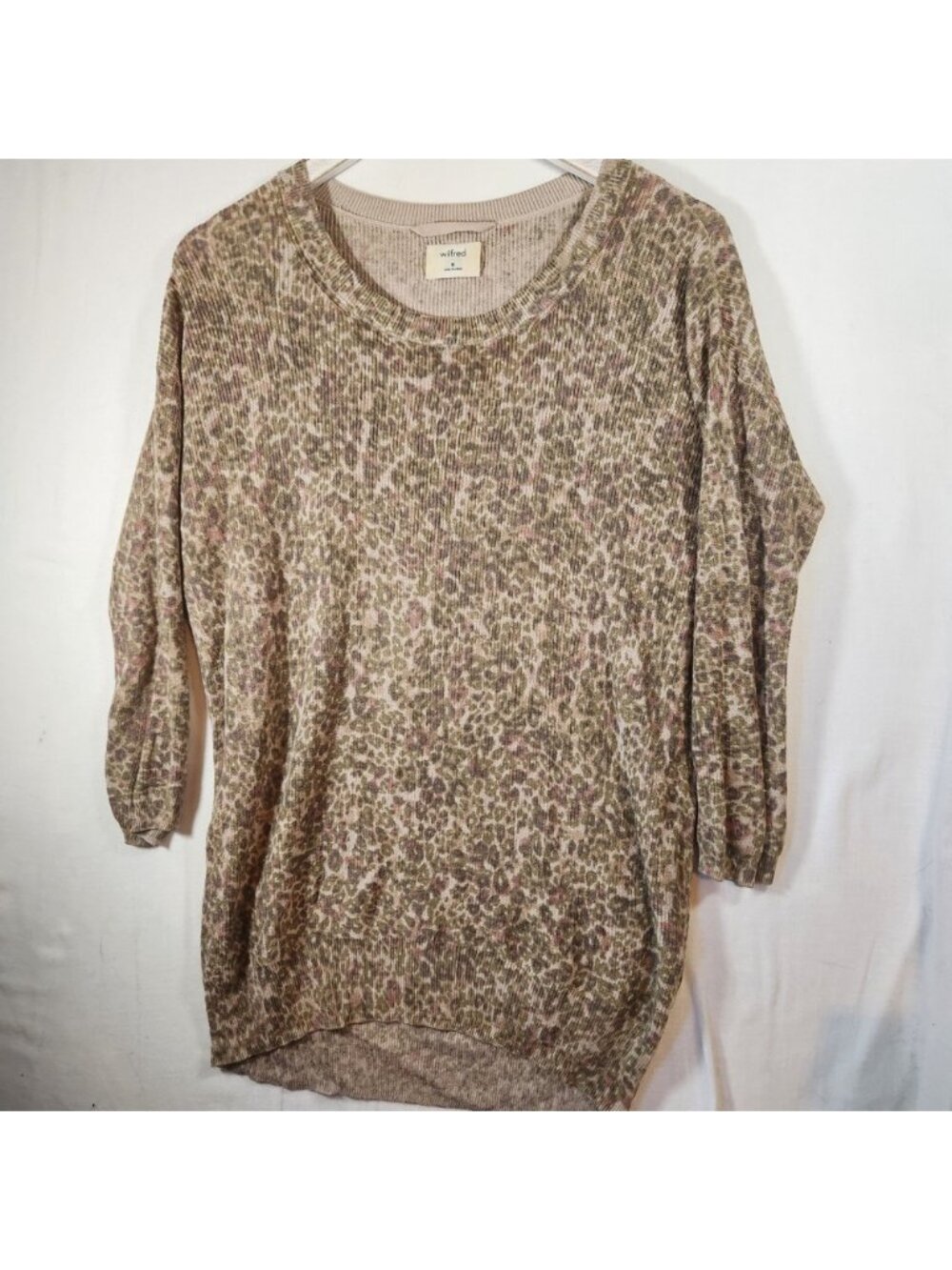 Wilfred Aritzia Silk Cotton Cashmere Leopard Print Sweater Tan Green Medium